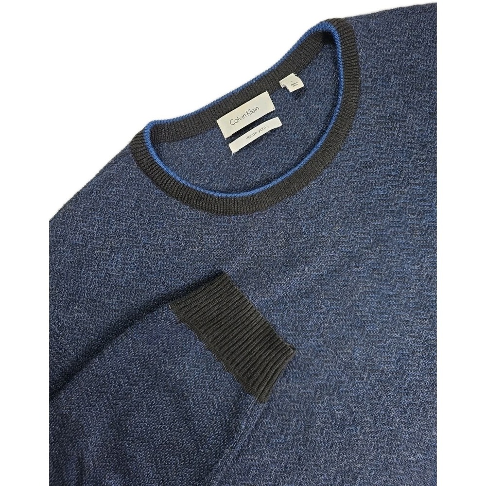 Calvin‎ Klein Sweater Mens L Blue Merino Wool Blen crew neck Pullover Preppy